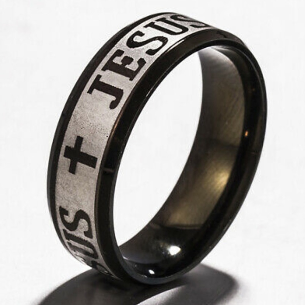 Jesus Christian Band Ring Stainless Steel Black - Picture 7 of 7